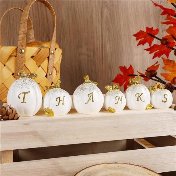 Set of 6 Thanksgiving Pumpkins, Resin Pumpkin, Thanks Tabletop Centerpieces - Picture 1 of 7